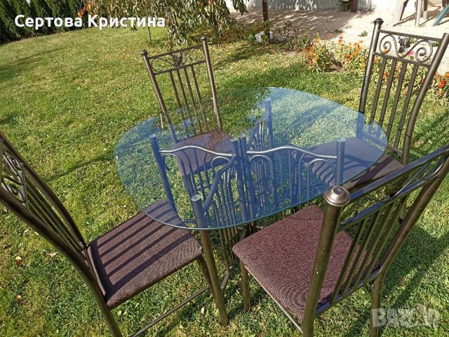 Стъклена маса с четири стола, снимка 9 - Маси - 39775056