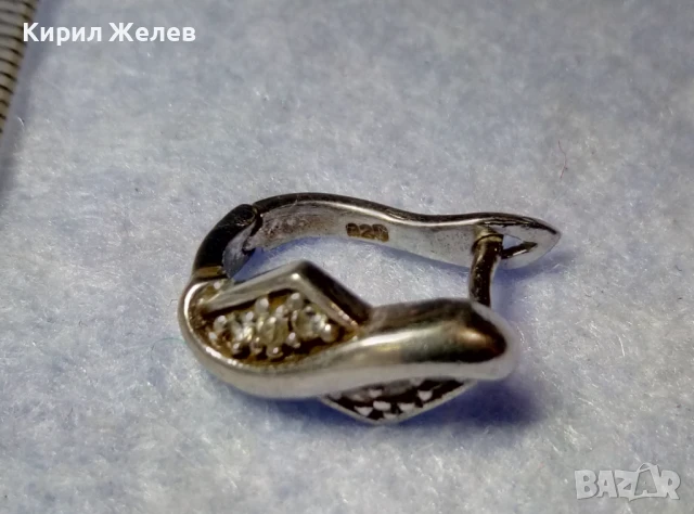 СКЪПОЦЕННА СРЕБЪРНА ОБЕЦА СРЕБРО 925 АНГЛИЯ с БЯЛА ПОЗЛАТА и ИСКРЯЩИ ЦИРКОНИ 50154, снимка 5 - Обеци - 50542261