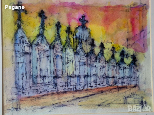 Оригинален акварел от Ню Орлиънс, САЩ – Metairie Cemetery (авт. Gundy), снимка 8 - Картини - 53302248