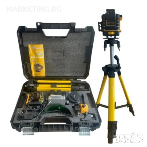 Самонивелиращ Лазерен Нивелир 4D с 16 Линии, Зелен Лазер, Тринога и Куфар, снимка 12 - Измервателни инструменти - 50536242