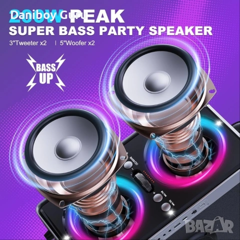 Голям Bluetooth високоговорител ODIOMX, тонколона с пикова мощност 200 W, снимка 3 - Bluetooth тонколони - 53121597