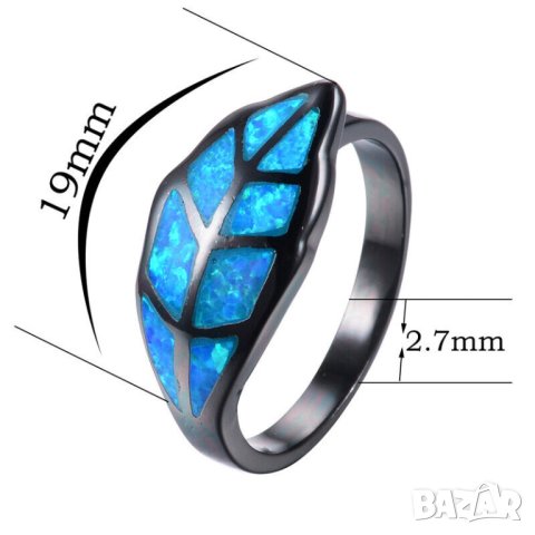 Пръстен със син опал, листо, снимка 2 - Пръстени - 42531078