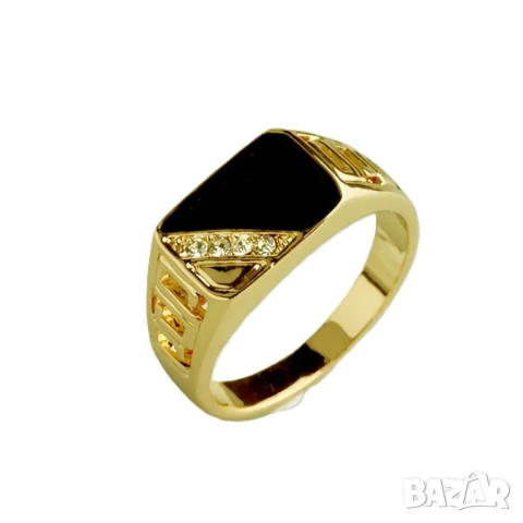Мъжки пръстен с оникс, позлатен