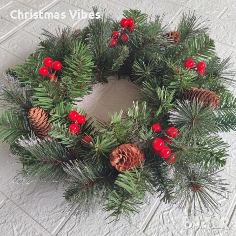 Голям коледен венец за декорация, снимка 3 - Декорация за дома - 52081513