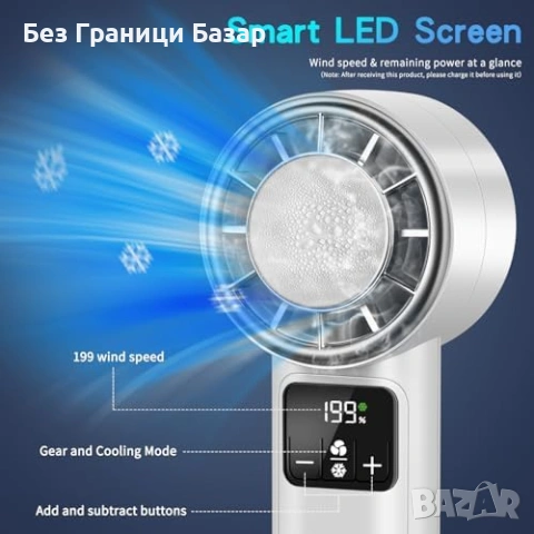 Нов Турбо мини вентилатор с ледено охлаждане USB-C 199 скорости за лято, снимка 3 - Друга електроника - 53036436