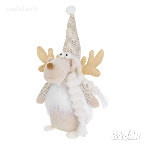 Декоративен елен с плетена шапка, 28 см, екрю, снимка 2 - Декорация за дома - 52333586