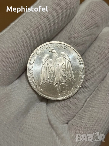 10 марки 1999 г, 250 г от рождението на Гьоте, Германия - сребърна монета, снимка 4 - Нумизматика и бонистика - 52874868