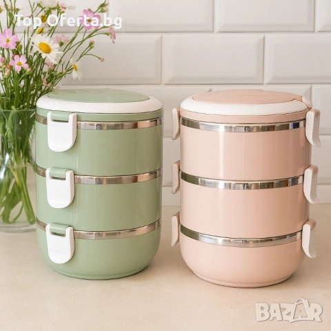 Ефективна и практична тройна кутия за съхранение на храна  , снимка 2 - Кутии за храна - 53776443
