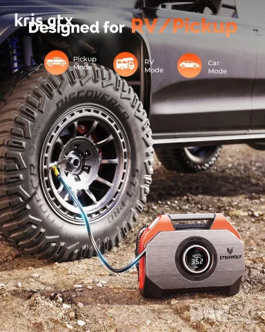 ETENWOLF Vortex S6 – Мощен акумулаторен компресор 160 PSI / 42 л/мин, снимка 4 - Аксесоари и консумативи - 55379818
