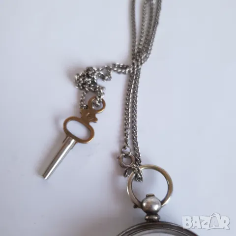 Стар сребърен джобен часовник с ключ и кюстек, снимка 6 - Антикварни и старинни предмети - 47559078