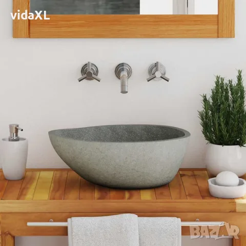 vidaXL Мивка от речен камък, овална, (37-46)x(29-36) см, снимка 3 - Мивки - 56146432