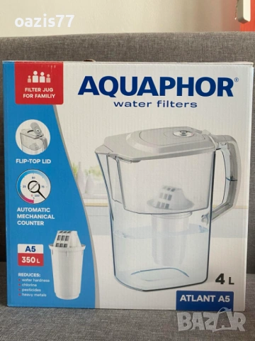 Филтрираща кана Голяма, 4 л, Аквафор Престиж A5Mg, С 3 филтъра по 350L - € 40