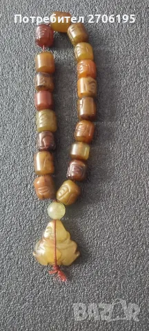 Антични нефритени резбовани нефритени молитвени мъниста Буда Тибет 