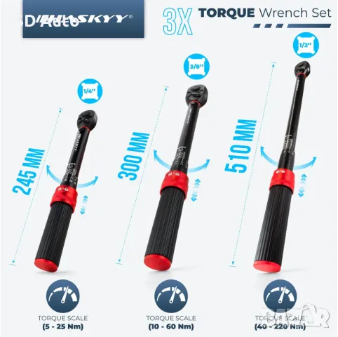 Комплект динамометрични ключове 5-25 Nm / 10-60 Nm / 40-220 Nm, снимка 2 - Аксесоари и консумативи - 48361847