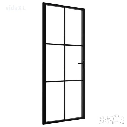 vidaXL Интериорна врата, ESG стъкло и алуминий, 83x201,5 см, черна