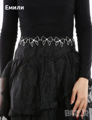 Метален колан бижу верижка с панделки в сребрист цвят, снимка 1