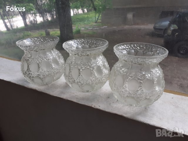 Стари стъкла за абажур полилей плафон лампа 3 бр., снимка 1 - Антикварни и старинни предмети - 40550046