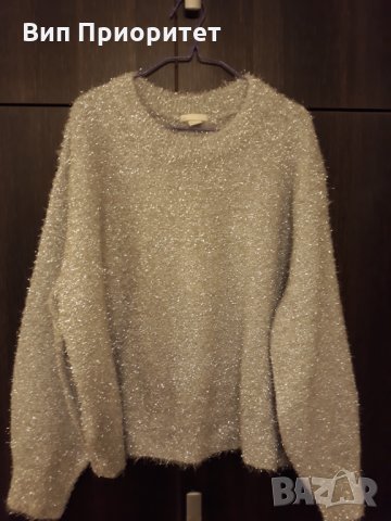 сребриста ефектна топла блуза с дълъг ръкав моден бранд 