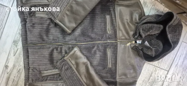 Продавам  тъмно кафяво мъжко яке съчетание на кожа с джинсов плат к, снимка 3 - Якета - 31351514