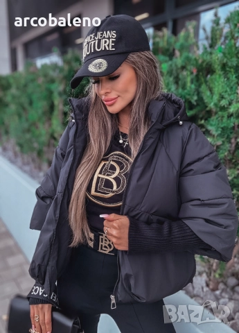 Ватирано дамско яке с качулка и ръкави тип пуловер , снимка 3 - Якета - 51782350