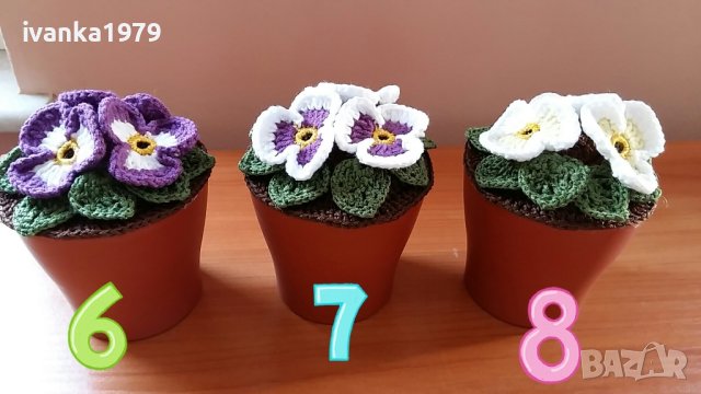 Плетени теменужки в кашпа, снимка 4 - Изкуствени цветя - 42001890