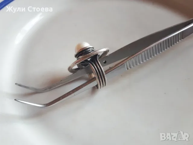 Масивен сребърен пръстен с естествена перла, снимка 2 - Пръстени - 56111645