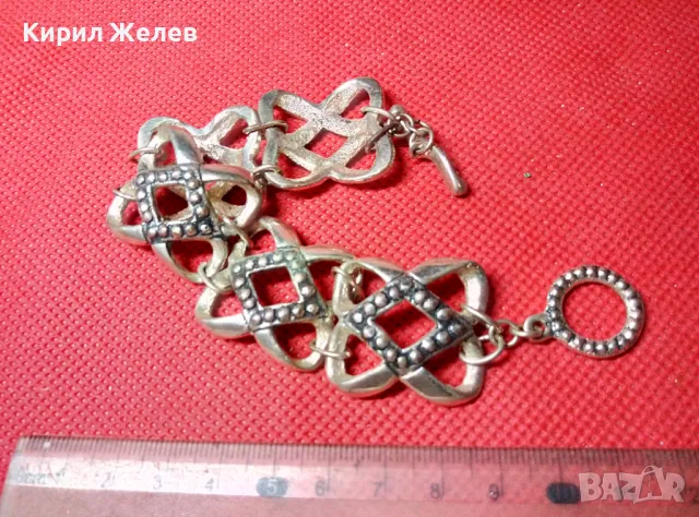 СТИЛНА ПОЗЛАТЕНА АЖУРНА ВИНТИДЖ ГРИВНА с ПОСРЕБРЕНА ОРНАМЕНТИКА 47402, снимка 7 - Гривни - 47297711