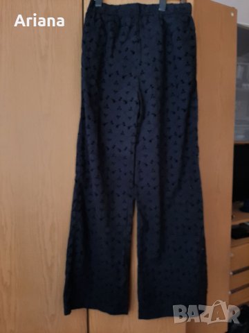 Наситено чер панталон на Zara, бродиран памучен плат., снимка 2 - Панталони - 42056926