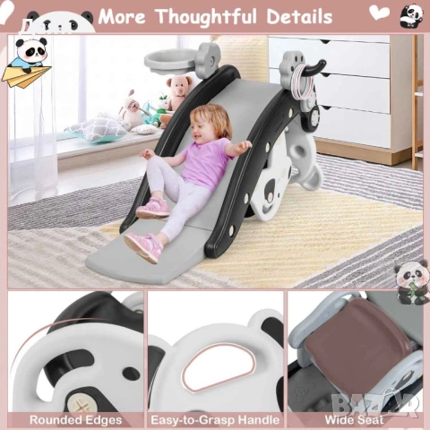 Детски комплект люлеещо се конче и пързалка Costway с баскетболна топка и игра с ринг, снимка 5 - Други - 53456994