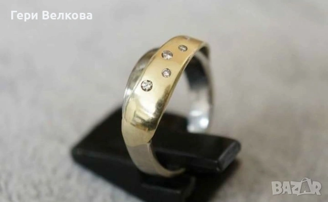 Дамски златен пръстен с диаманти, снимка 3 - Пръстени - 53514477