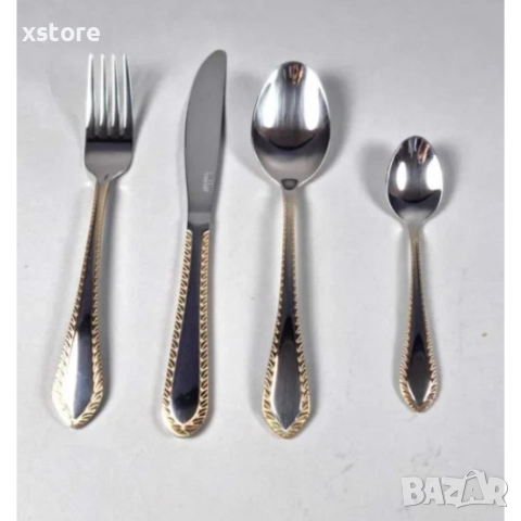 Комплект прибори за хранене Bohmann, Неръждаема стомана, 24 бр., Инокс със златист кант, снимка 8 - Прибори за хранене, готвене и сервиране - 52700105