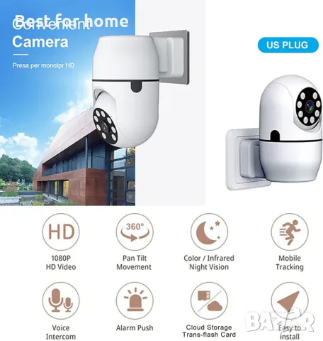 Въртяща се Wifi камера Jaxenor с директно включване в контакт