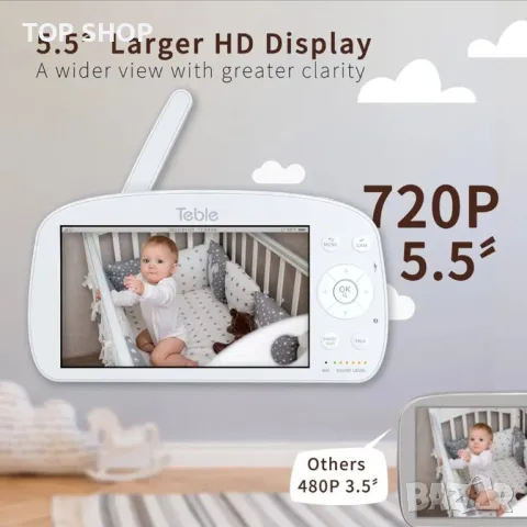 Бебефон Teble с камера и нощно виждане, 5,5” HD видео, 5000mAh, 2-посочно аудио, VOX, 300M обхват., снимка 5 - Бебефони - 48968384