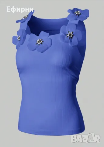 Син топ, Красив топ, Топ с цветя, снимка 2 - Корсети, бюстиета, топове - 49696546
