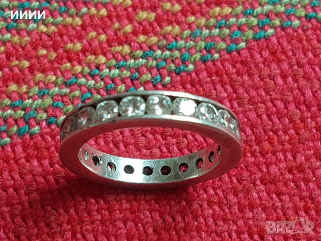 Сребърен пръстен халка с камъни , снимка 2 - Пръстени - 53719402