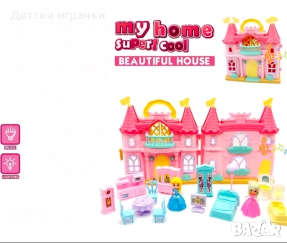 Къщa зa ĸyĸли замък с Елза и Ана с мебели, със светлини и звуци , снимка 2 - Кукли - 52777814