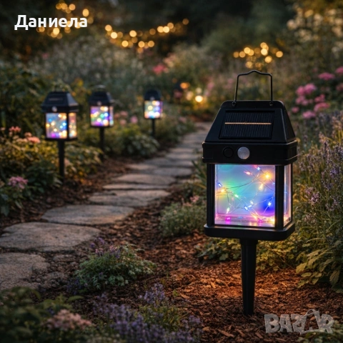 Градиска соларна лампа с декоративни Led лампички Fairy lights - мека, цветна светлина