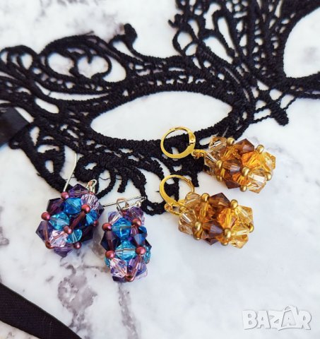 Звездни купове -- обеци с кристали и Миюки мъниста, снимка 4 - Обеци - 41318415