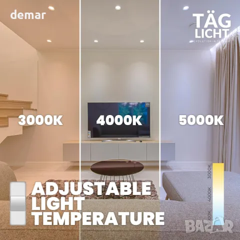TAG LICHT LED прожектори за вграждане в таван 2 броя, 6W кръгли, IP54, 3000K, 4000K, 6000K, снимка 10 - Лед осветление - 49115612
