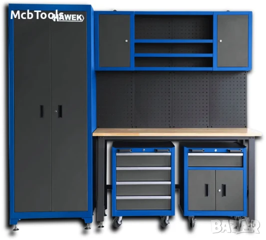 Комплект за работилница 6 части – работна маса, шкафове и сервизни колички – метални Hawek