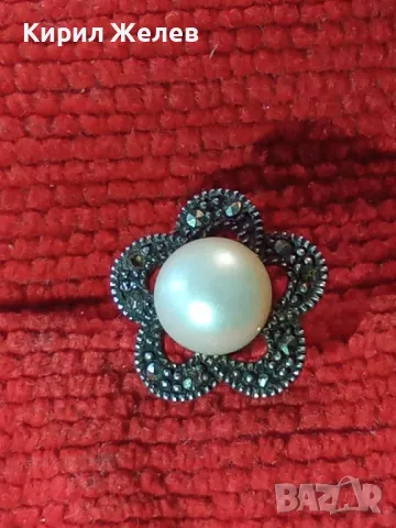 СКЪПОЦЕННА СРЕБЪРНА ПЕРЛЕНА ОБЕЦА СРЕБРО 925 с НАТУРАЛНА БЯЛА ПЕРЛА и ФАСЕТИРАНИ МАРКАЗИТИ 45514, снимка 14 - Обеци - 49757538