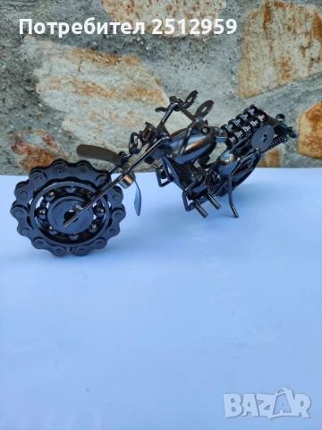 Метален мотоциклет, ръчно изработен от болтове и гайки, снимка 6 - Декорация за дома - 51396030