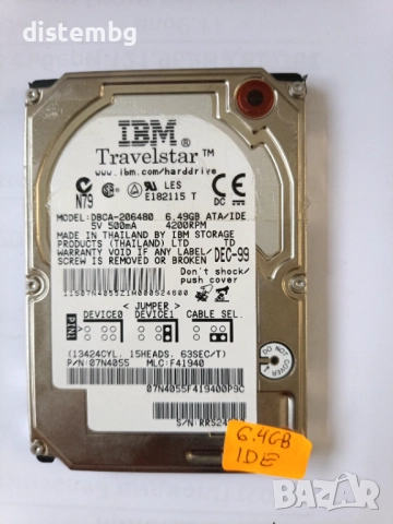 Твърд диск за компютър IDE / ATA HDD HITACHI IBM-DBCA-206480 6.4 Gb 2.5''