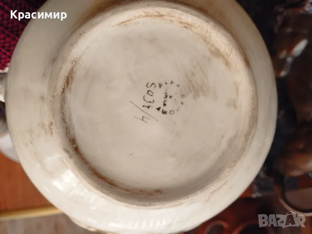 Стара ваза/кана Португалия ръчна изработка.Има пукнатина и забележки по жълтата роза, снимка 11 - Антикварни и старинни предмети - 50104764