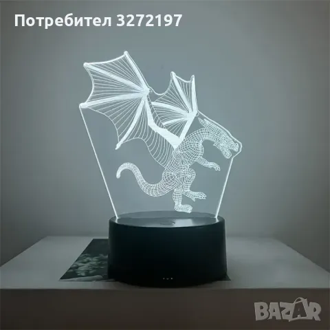Холограмна 3D LED лампа Летящ Дракон,RGB Седемцветен Интелигентен Контрол,USB, снимка 3 - Настолни лампи - 49514787