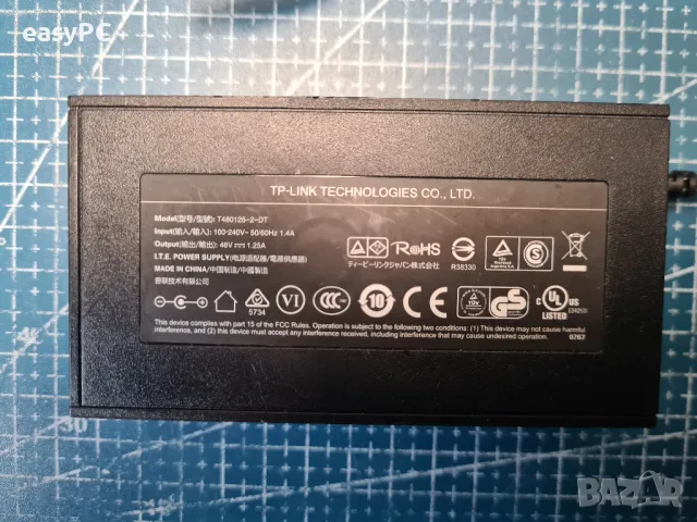 Оригинален захранващ адаптер TP-LINK T480125-2DT 48V 1.25A, снимка 2 - Суичове - 47852392