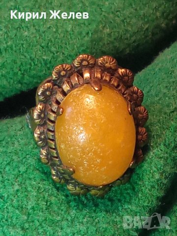 СТАРИНЕН ЮВЕЛИРНА РЪЧНА МАЙСТОРСКА ИЗРАБОТКА АРТ-ДЕКО БРОНЗОВ ПРЪСТЕН с ЖЪЛТ КАТАЛИН 21631, снимка 3 - Антикварни и старинни предмети - 32552868
