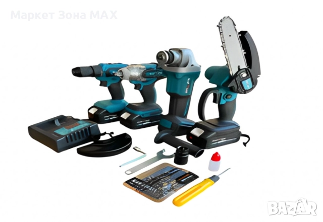 Професионален Комплект 4 в 1 Акумулаторна резачка 15СМ, винтоверт, гайковерт, ъглошлайф 36V 8Ah