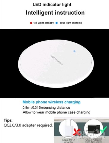 Безжично бързо зарядно iPhone Huawei Honor Samsung Xiaomi, снимка 3 - Apple iPhone - 42405069