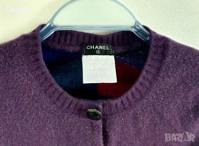 CHANEL Лилав вълнен пуловер с кашмир и мохер, размер S, с кристали, снимка 4 - Блузи с дълъг ръкав и пуловери - 56158944